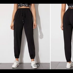SHEIN Tie Waist Solid Tapered Pants